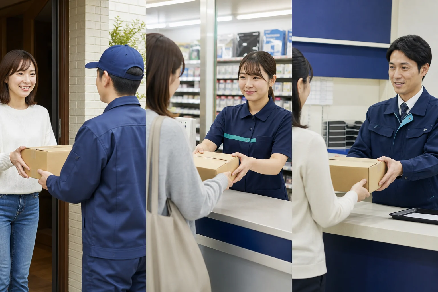 自宅集荷とコンビニと配送会社の営業所を並べた図