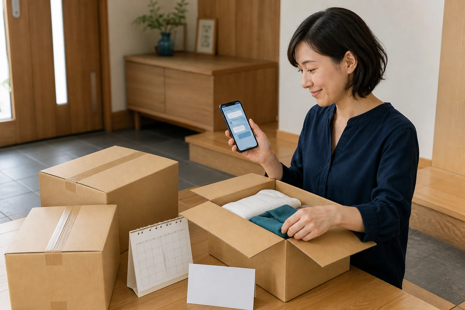 申込内容の点数と箱数と集荷日時を変更する流れの図