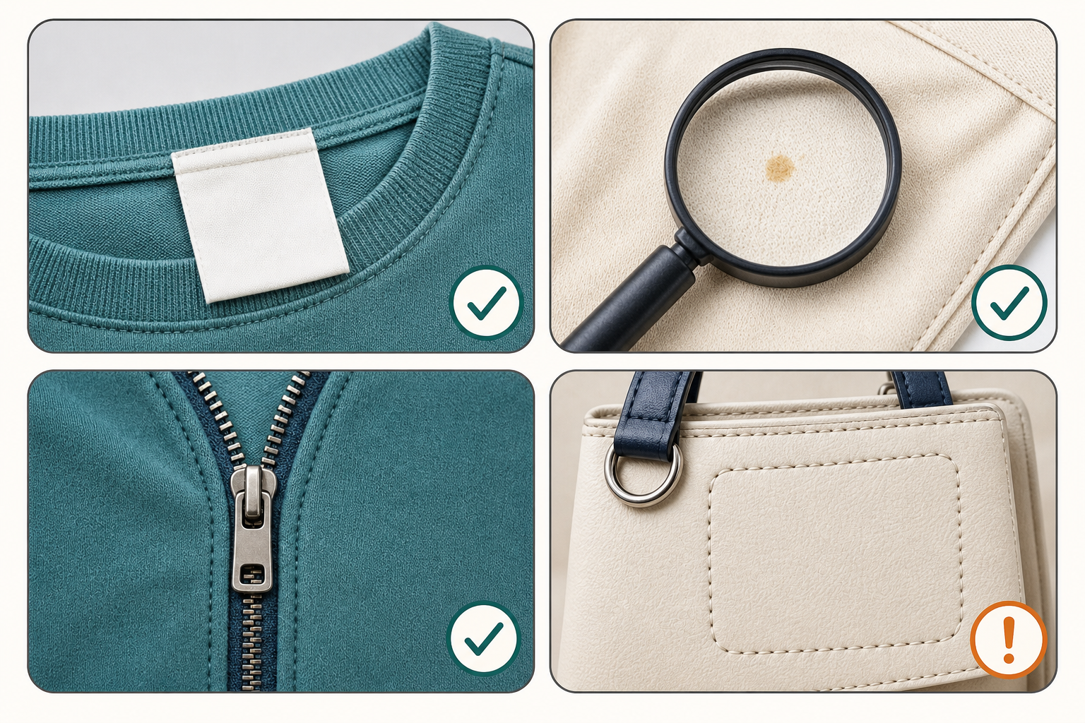 服やバッグの状態を確認する商品写真